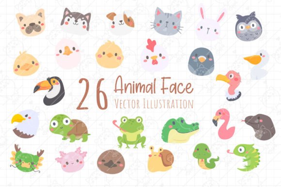 26 Cute Animal Face Clipart: Baby Animal Designs for Your Shop