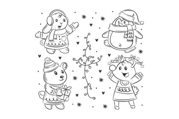 Unwrap Creativity: The Christmas Animal Set of Hand Drawn Coloring Graphics