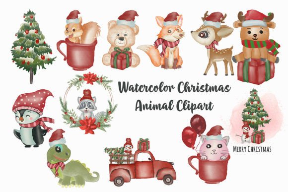 Watercolor Christmas Animal Cliparts: Festive Forest Friends for Your Designs